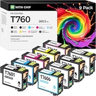 Remanufactured T760 Ink Cartridges 9-Pack High Yield Replacement Compatible with T7601 T7602 T7603 T