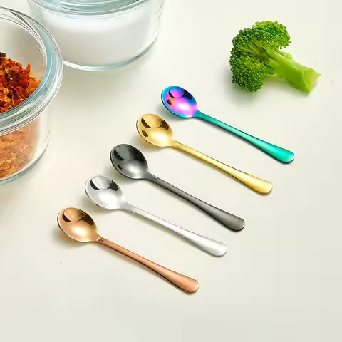 5pcs Mini Salt Spoon 304 Stainless Steel Small Spoon 7.5cm/2.95in Seasoning Spoon Coffee Spoon