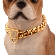 Taoli Shop🌸Dog Gold Necklace Dog Collar Dog Necklace 14mm Large Gold Chain Pet Dog Collar Titanium S
