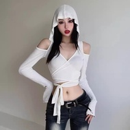 Women's Long Sleeve Blouse with Hooded PinkLotus Store Sexy Waist Tie A5935