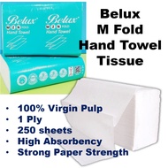 [carton 16 pack] Belux 250pcs M Fold 1 Ply Paper Hand Towel Paper Towel Kitchen Towel