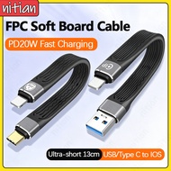 Ultra-short 13cm Flexible Flat Wire 20W USB/Type C to IOS Phone Charger Cord PD Fast Charging Cable 