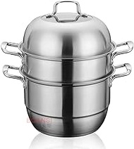 JBJWM Steamers For Cooking Stainless Steel 3 Layer -26Cm，Large Multi Layer Stock Pot And Steamer With Toughened Glass Lid, Polished Mirror Finish, Oven