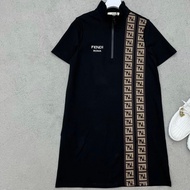 Fendi A-Line Skirt - Short Sleeve High-Neck Dress with Classic Pattern & Zipper Detail | Luxury Casu