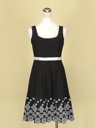 貞新二手衣 LA ZIZA (NR)專櫃 黑色花朵羅馬領無袖緞面棉質洋裝F號(39446)