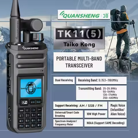 Quansheng TK11(5) Walkie Talkie 10W Dual Band Radio 999 Channels UHF VHF DTMF AM FM SSB NOAA Wireles