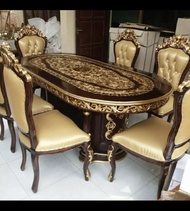 set meja makan kaki gendong ukir kayu jati