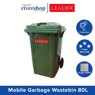 Leader 80Litres Mobile Garbage Bin with 2 wheel/ Compost Wastebin Dustbin Rubbish Bin/ Trash Can 80L