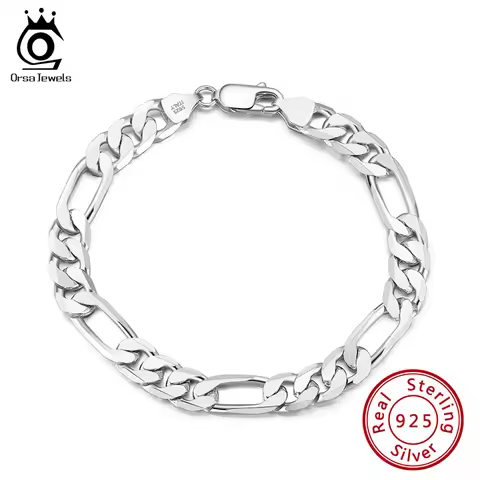 ORSA JEWELS 925 Sterling Silver Punk 6.5mm Diamond-Cut Figaro Link Chain Bracelet for Women Men Jewe