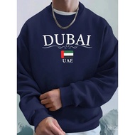 Dubai Uae Letter And Flag Print Man Autumn Hoodie Loose Sports Sweatshirts O-Neck Comfy Top Street O