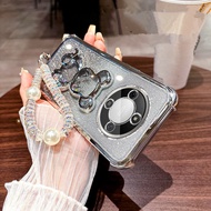 Phone Case for Honor X9d X7d X6c 400 Smart 5G 4G Lovely Cute Casing with 3D Glitter Bling Bear + Cha