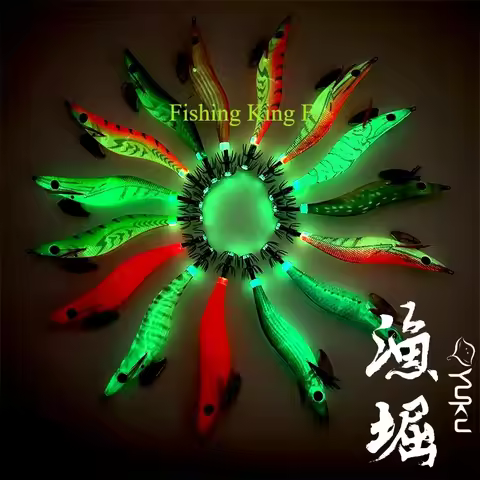 Yuku Fluorescent 3.5 20g Night Glow Wooden Shrimp EGI JIG Squid Bait Lure Cuttlefish Soft Silk Fish 