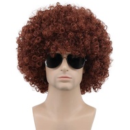 karlery Men Women 70s 80s Short Curly Brown Rocker Party Afro Wig California Halloween Costume Cospl