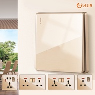 LEJIA PMMA GOLD Panel Switch 13amp Modern Lighting Switch Universal 3 Pin Plug Socket with USB Black