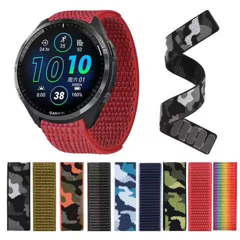 22mm 26mm Breathable Nylon Loop Strap for Garmin Watch Forerunner 965 955/Approach S60 S62 S70 Band 