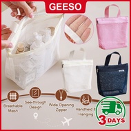 GEESO Portable Large Capacity Mesh Travel Organizer Bag Reusable Transparent Underwear Toiletry Stor