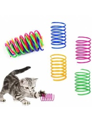 寵物貓自娛玩具塑膠彩色彈簧跳躍搞笑貓玩具貓用品貓螺旋彈簧 2 件/4 件/8 件/10 件創意玩具消磨時間保持健康互動耐用重型塑膠彩色玩具拍打和咬,狩獵小貓玩具