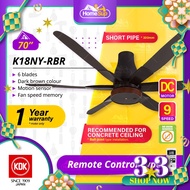 KDK Ceiling Fan K18NY-RBR (70 Inch) Remote Control Type with TWIN DC Motor (Short Pipe) - Dark Brown (For Concrete Ceiling only) 9 Speed, K18NY Moshon