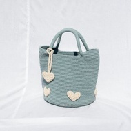 Heart Patchwork on Bucket hand bags (Greyish Blue)
