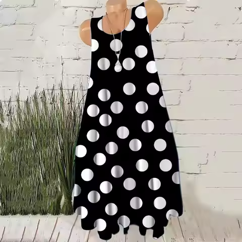 Women's Sleeveless O-Neck Versatile Fashion Dresses 3D Dot Print Streetwear Summer Mini Dress Loose 