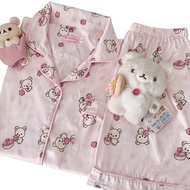 Rilakkuma Korilakkuma Pink Pajama Sets Loungewear Sleepwear Anime Bear Spring Summer Kawaii Cute Clo