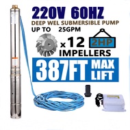 4Inch 2HP Submersible Pump 220V Deep Well Pump Electric Submersible Bore Pump Stainless Steel Submer