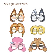 12Pcs Bluey Paper Eyeglass Frame New Cartoon Dog Theme Party Decoration Glasses Photo Check-in Props