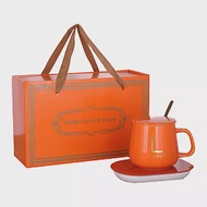【EZlife】USB重力感應陶瓷保溫杯墊禮盒組 熱情橘