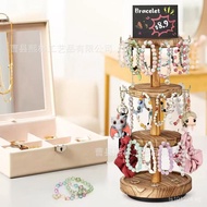Rotatable Necklace Storage Rack Jewelry Desktop Multi-purpose Display Stand Wooden EQ6P