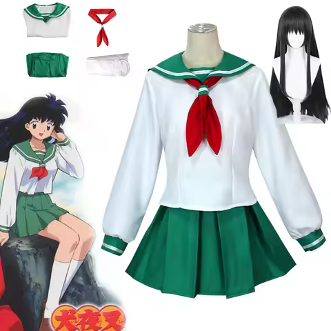 Anime Inuyasha Higurashi Kagome Cosplay Costume Wig Sailor Dress Outfit Men Women Halloween Party Sc