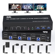KVM Switch 3 Monitors 4 Computers 8K@60Hz 4K@144Hz, 2 DisplayPort +1 HDMI KVM Switch Triple Monitor 