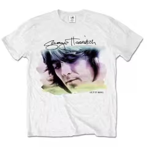 George Harrison Men's Water Colour Portrait Short Sleeve T-Shirt, White, Medium