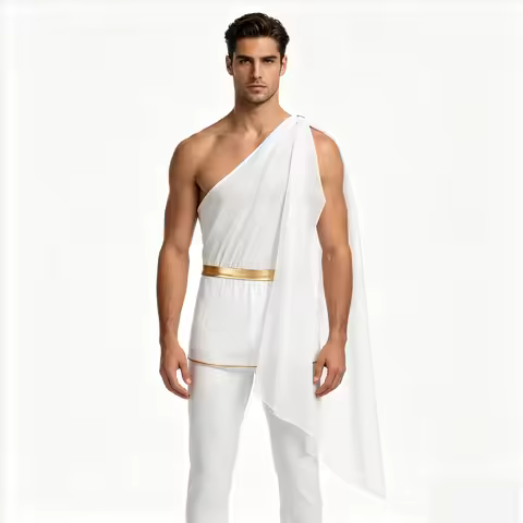Mens Ancient Greek God Toga Gladiator Party Cosplay Costume Roman Classic Tago Robe One Shoulder Sho