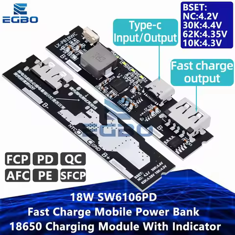 1~10PCS QC3.0 QC2.0 Dual USB 18W Type-C USB SW6106PD Fast Charge Mobile Power Bank 18650 Charging Mo