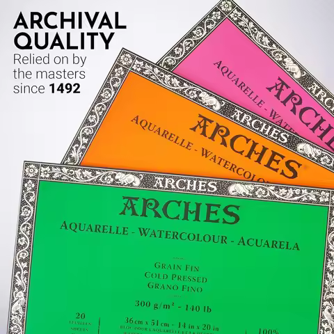 Arches 100% Cotton 300g Watercolor Paper - 20 Sheets Natural White Sketchbook Block for Artists & St