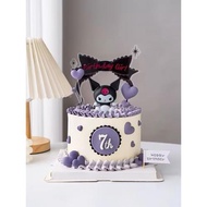 小惡魔庫洛米卡通復古蛋糕裝飾擺件黑粉系帶燈光生日蛋糕擺件