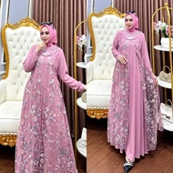 Diandra Dress Pesta Elegan Bahan Ceruty Babydoll Mix Tille Garden Aplikasi Payet Gamis Mewah Keknian