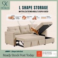 EASY CLEAN 7FT JIMMY L Shape 3 Seater Sofa With Storage + Pullout / Sofa Bed