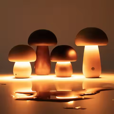 Mushroom Table Lamp LED Night Light with Touch Switch Wooden Cute Bedside Bedroom Children's Room Sl
