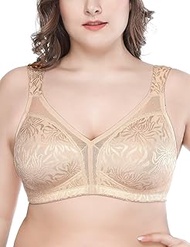 Women's Full Coverage Plus Size Comfort Minimizer Bra Wirefree Non Padded(Nude,46DD)