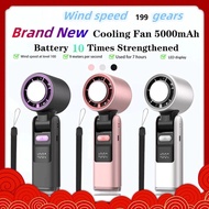 Turbo Mini Fan 5000MAH Cooling Pad Flashlight Portable 199 Gears Adjustable Handheld Fan