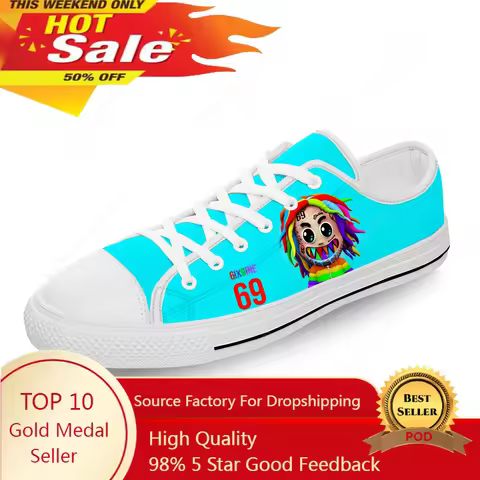6IX9INE Hip Hop Rapper Low Top Sneaker Men Women Teenager Canvas High Quality Sneaker Casual Custom 