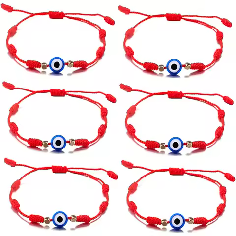 6Pcs Red String Evil Eye Charm Bracelets for Women Men Teen 7 Knots Handmade Braided Bracelet Protec