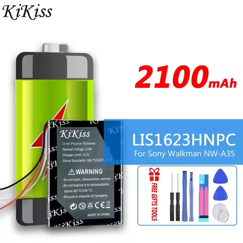 2100mAh KiKiss Powerful Battery LIS1623HNPC For Sony Walkman NW-A35 NW-A45 NW-A46 NW-A47 NW-A55 NW-A