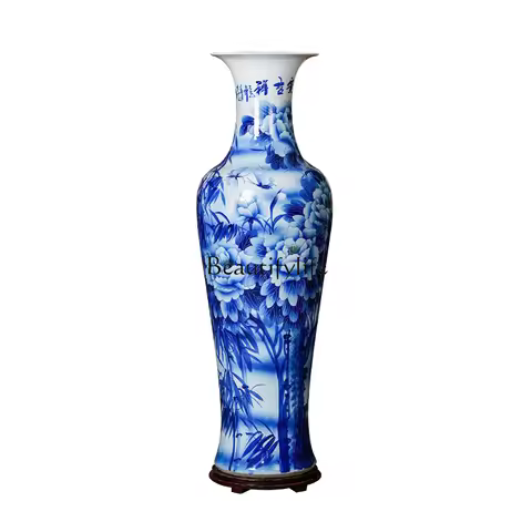-*Jingdezhen ceramic hand-painted peony floor-to-ceiling large vase Chinese high ornament gift