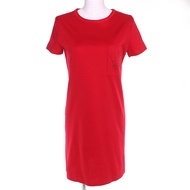 Excellent condition △HERMES 100% cotton crew neck short sleeve dress with pocket embroidery, RED 34,