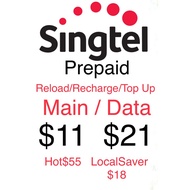 Singtel Prepaid Reload/Recharge/Top Up Main/Data/Hot55/LocalSaver18