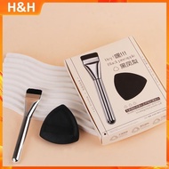 【H&H】 3-In-1 Flat-Head Foundation Brush & Black Makeup Sponge Set Concealer Tool