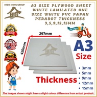 A3 Size STD Plywood sheet White Lamilated One Size White PVC Papan Perabot thickness 3,5,9,12,15mm