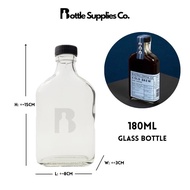 180ml Glass Bottle | Flat Water Bottle for Cold Brew Coffee Slim Water Bottle/ Botol Kaca Leper Toni